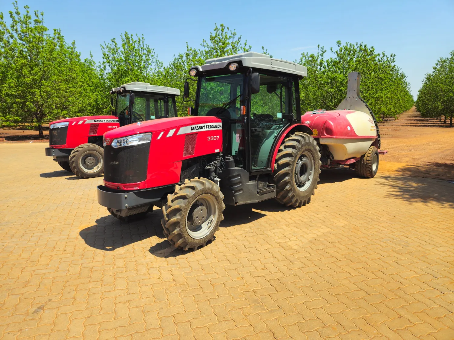 Red Massey Ferguson orchard tractors