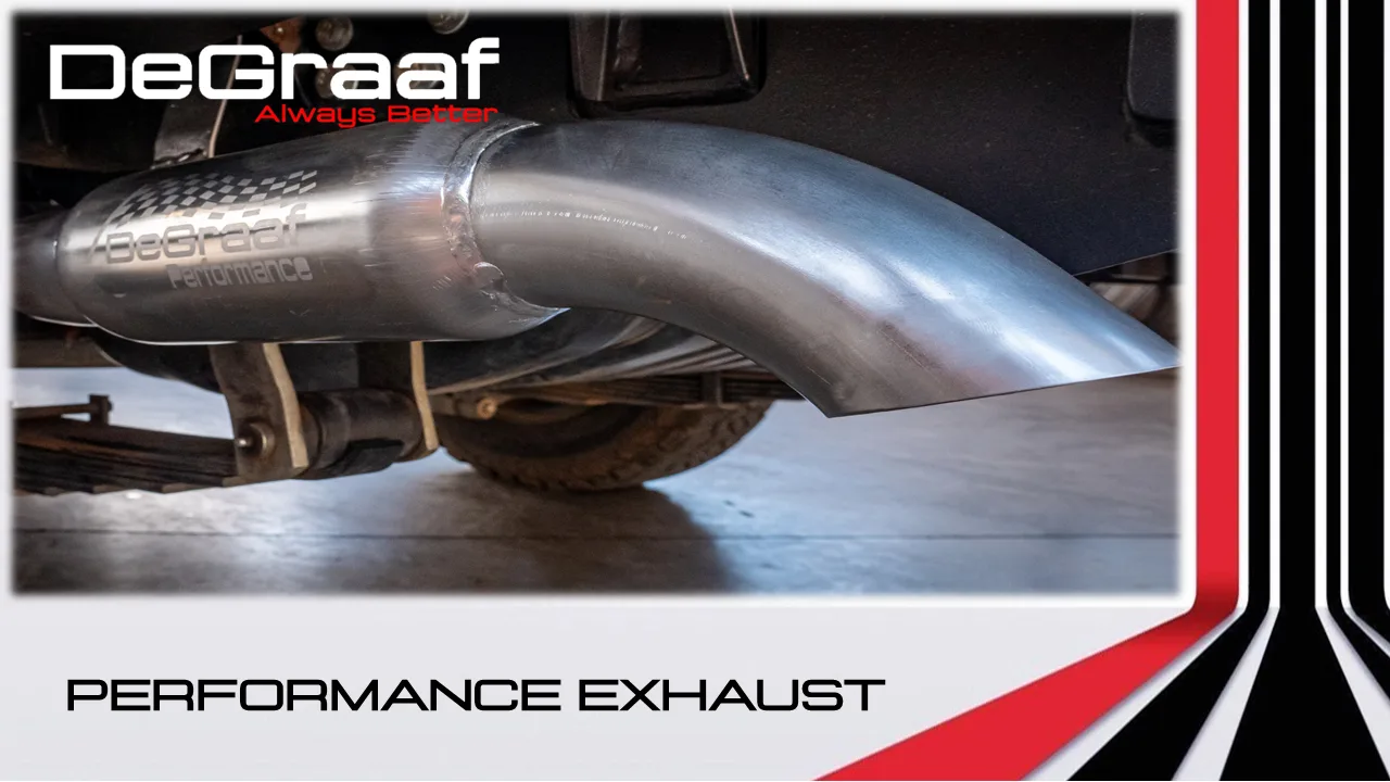 De Graaf branded performance exhaust fitted underneath a vehicle